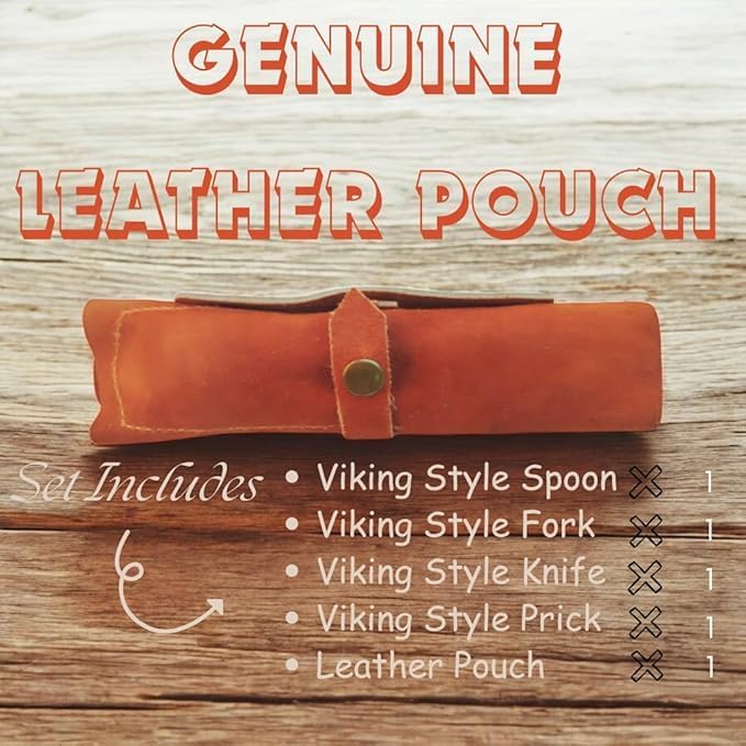 King Tools Viking Knife set, Viking Cutlery Set Hand Forged Black Silverware Set With Leather Cover- Medieval 4 Pcs Kitchen Utensils Set, Knife Spoons And Forks Set- Dinnerware Sets, Utensils Set - Image 4